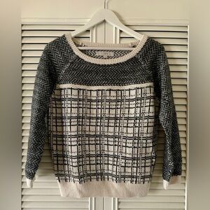 Ann Taylor Loft Ladies Black/White/Grey Plaid Wool Blend Sweater SZ M